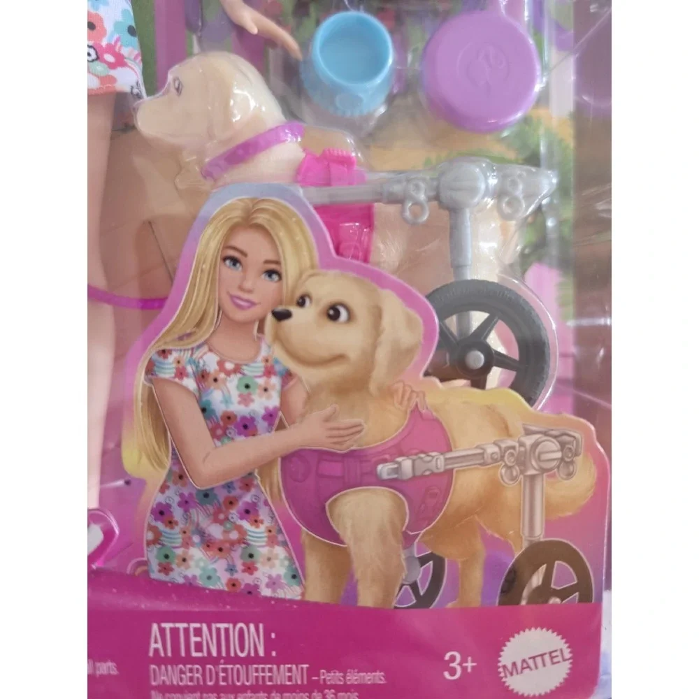 Barbie Doll with Dogs Playset - Wheelchair Puppy & Accessories - BN